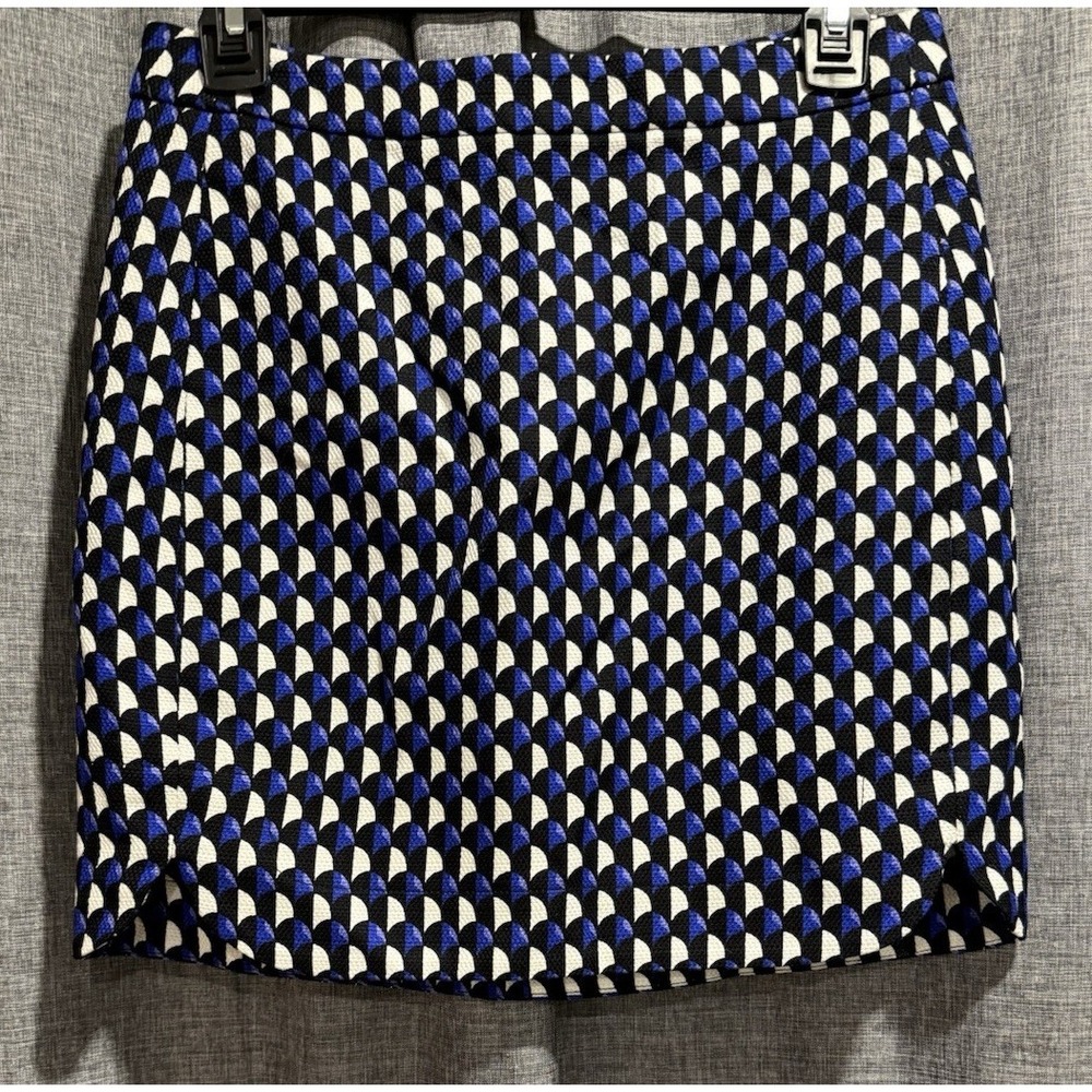 J Crew Mini Skirt Women's Size 0 Black/White/Blue Front Slits Back Zip Lined NWT